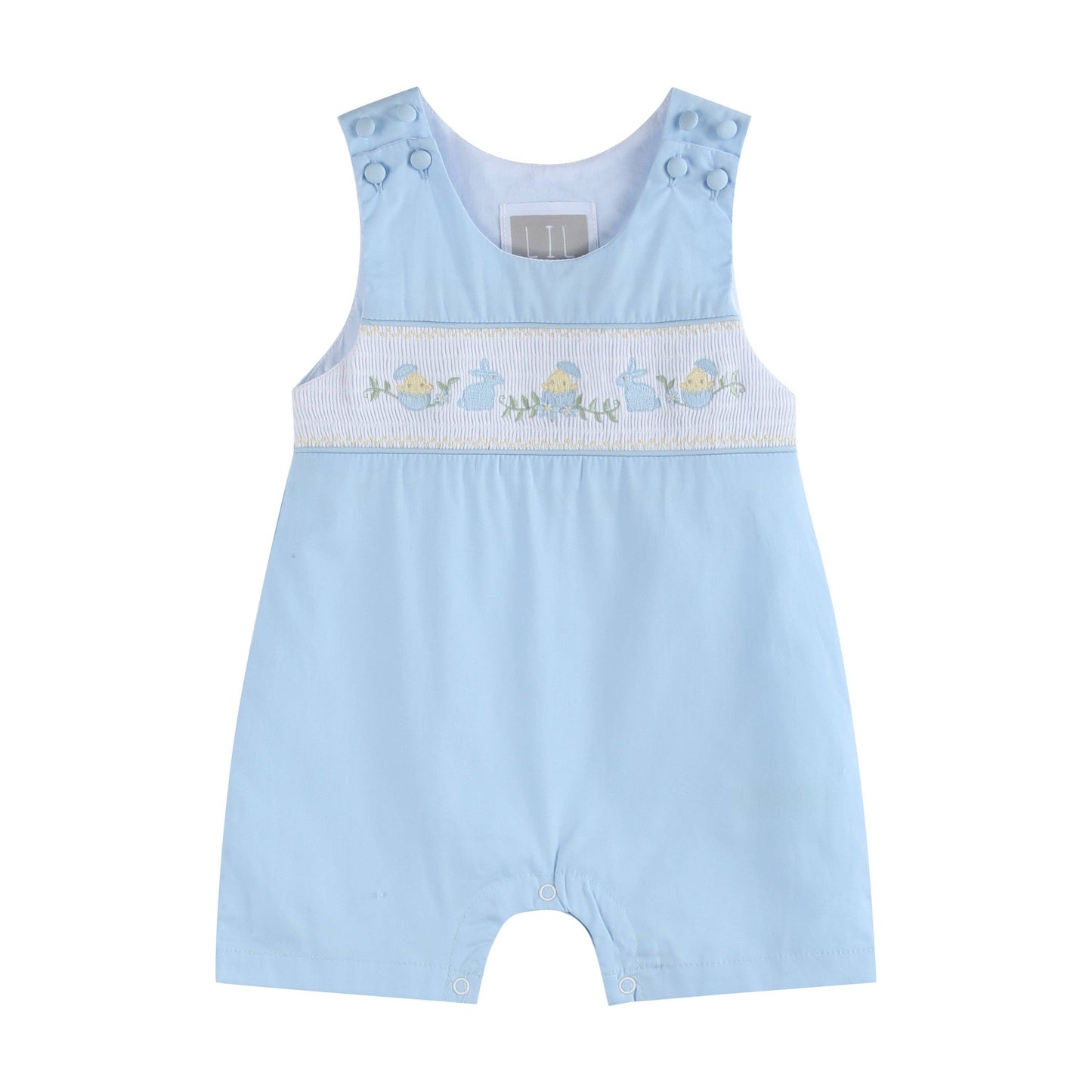 Lil Cactus - Light Blue Easter Smocked Shortalls: 3-6M