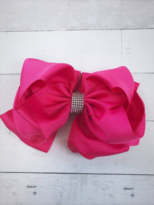 Texas Size Rhinestone Center Knot Hair Bows: Hot Pink