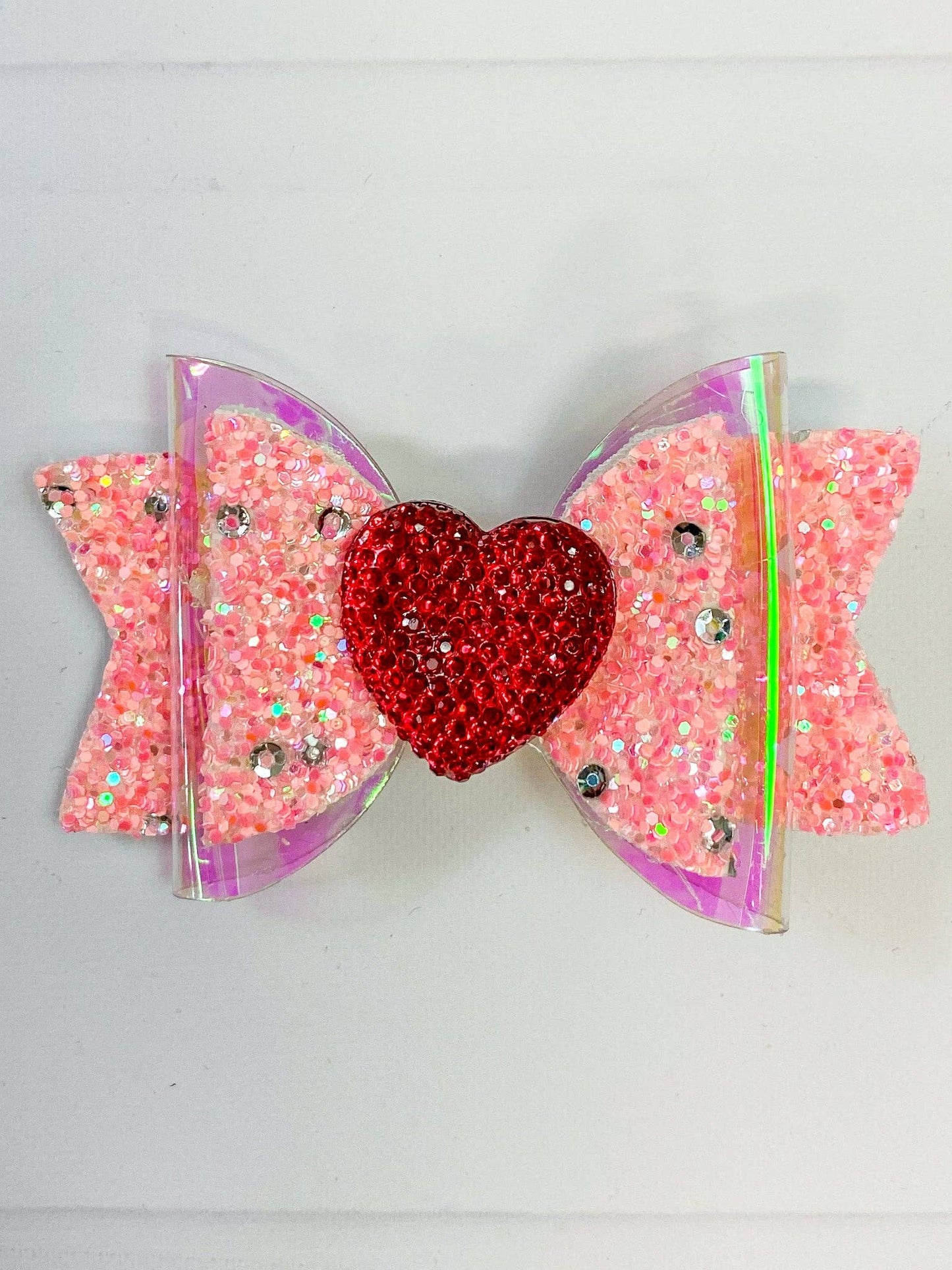 Sparkly Heart Bow Clippie