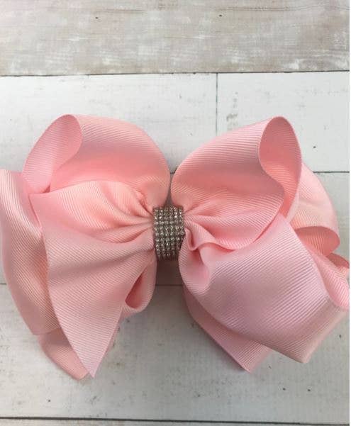 Texas Size Rhinestone Center Knot Hair Bows: Light Pink