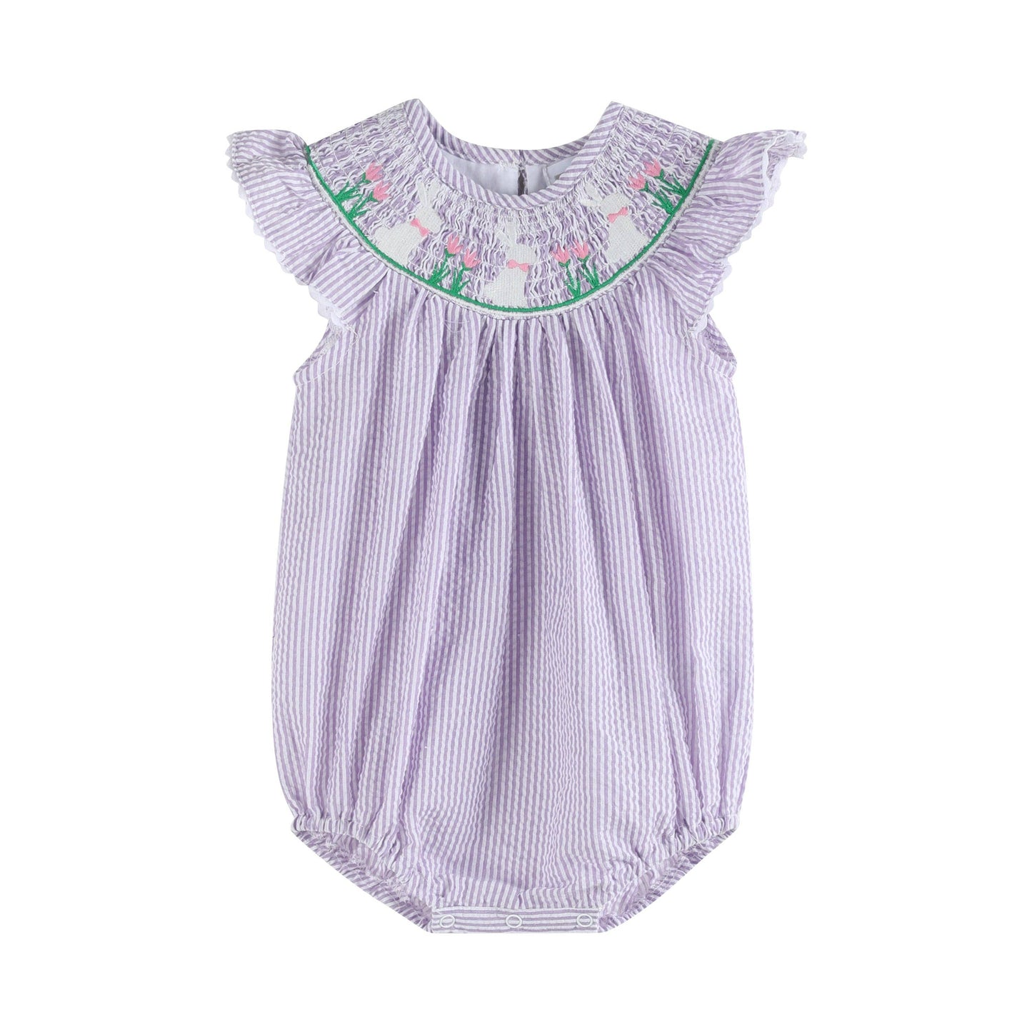 Lil Cactus - Light Purple Seersucker Bunny Smocked Romper: 3-6M