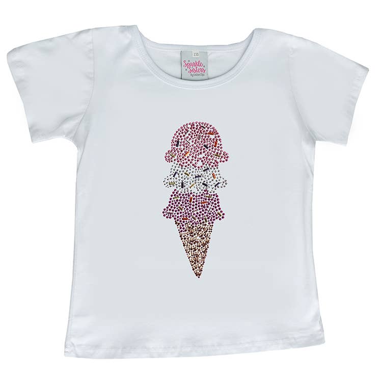 Sparkle Sisters by Couture Clips - Studded Ice Cream Short Sleeve Tee: White / 6