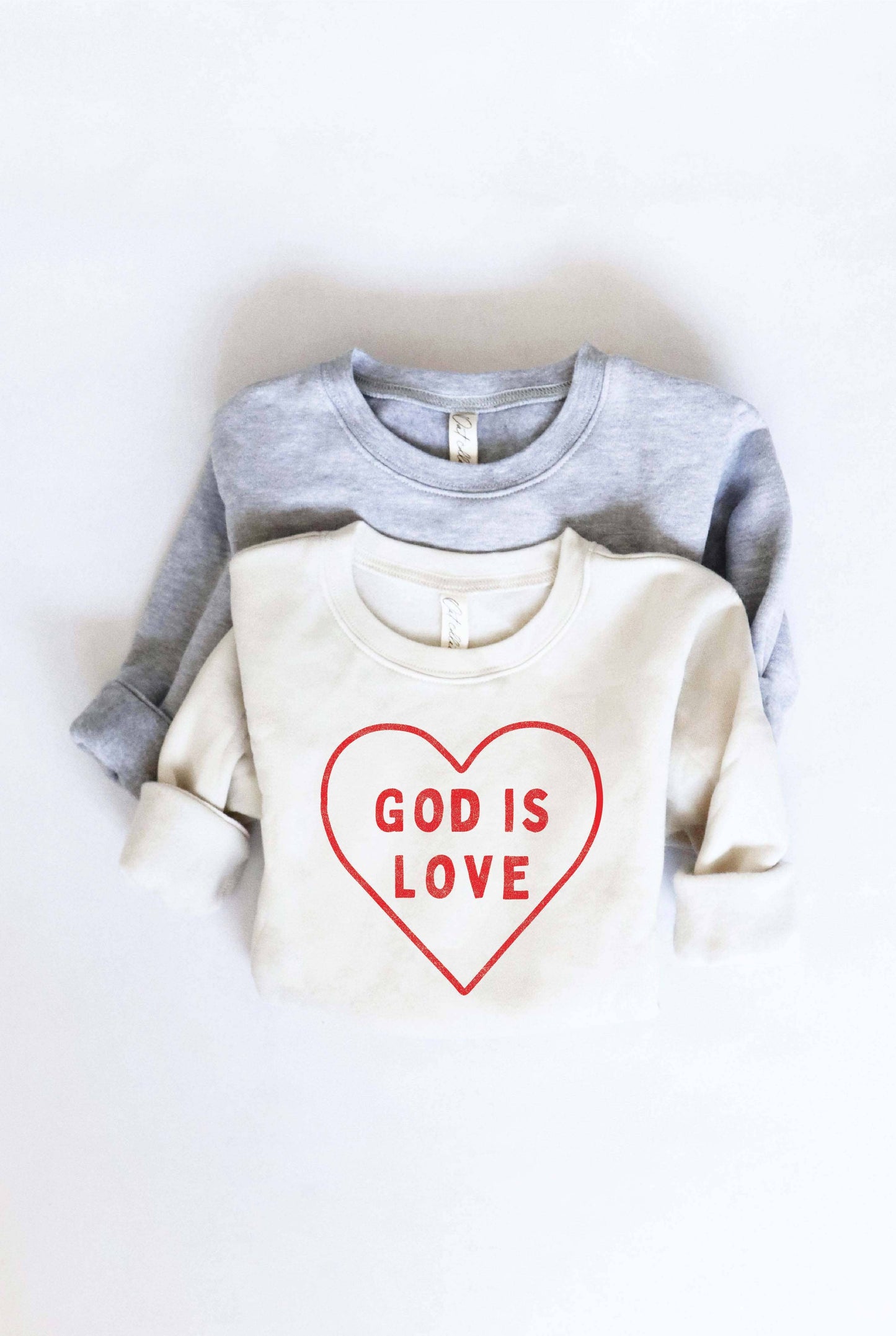 OAT COLLECTIVE - GOD IS LOVE Toddler Unisex Graphic Sweatshirt: HEATHER DUST / 2T