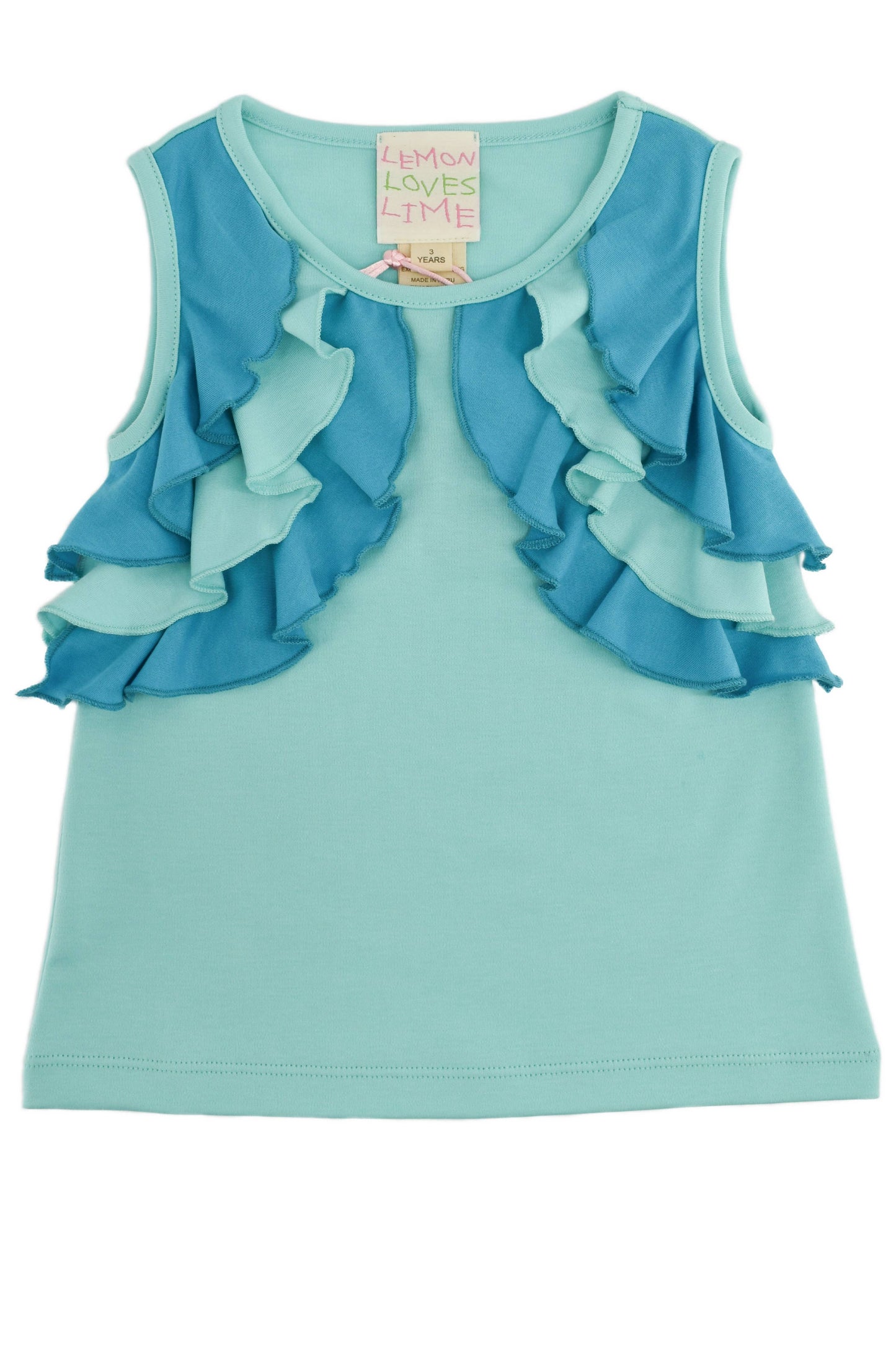 Lemon Loves Lime Boutique - GIRL-Ruffle Shrug Tank-Scuba Blue: 6YR