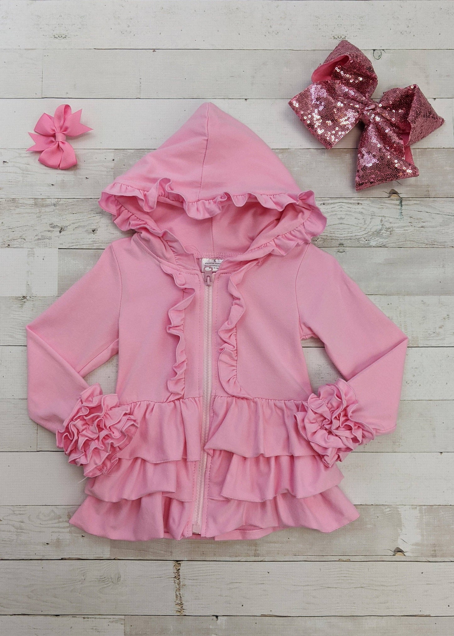 Pink Ruffled Hoodie Jacket