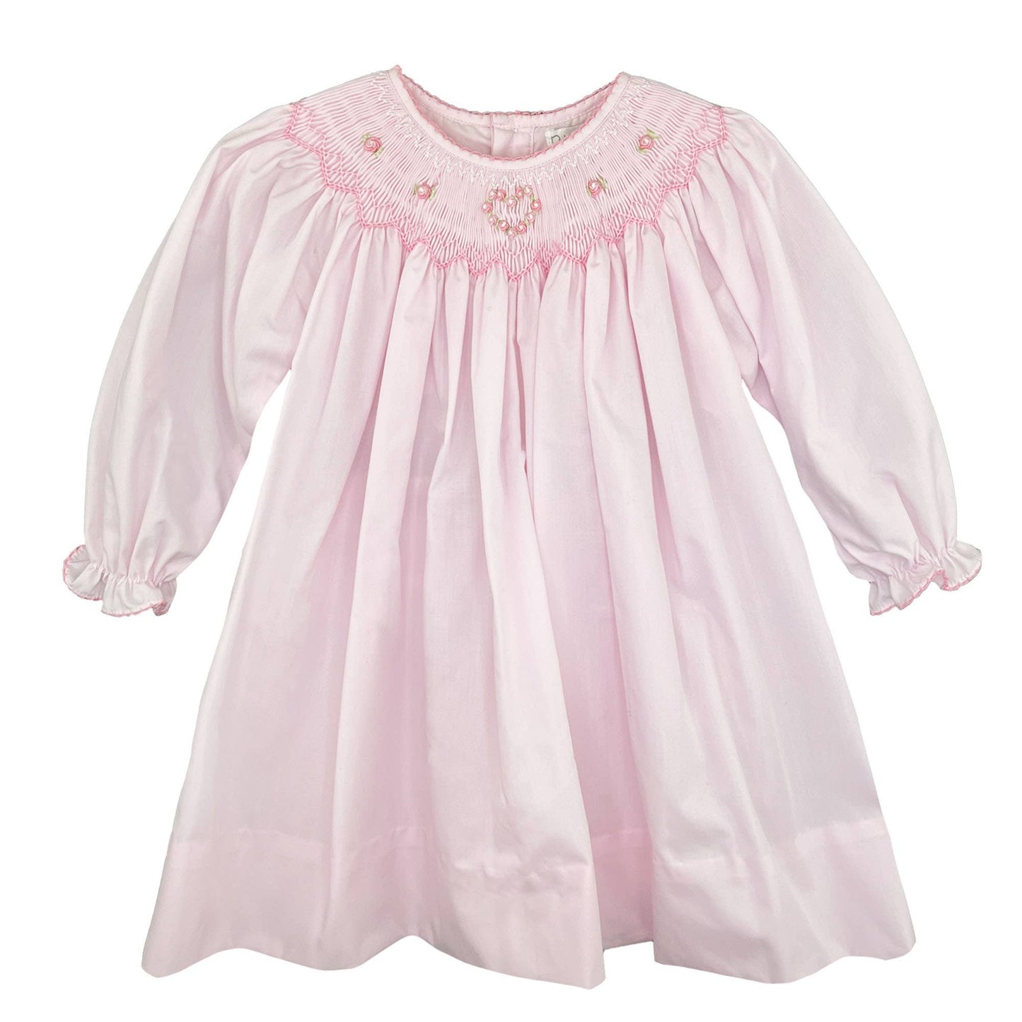 Bishop Smocked Dress with Floral Heart Embroidery