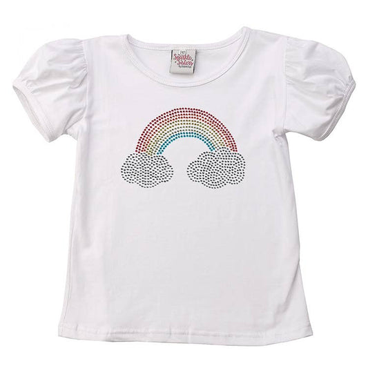 Sparkle Sisters by Couture Clips - Studded Rainbow Puff Sleeve Tee: White / 6